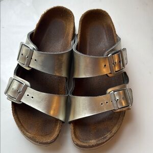 Birkenstock Silver Sandals with Cork Footbed